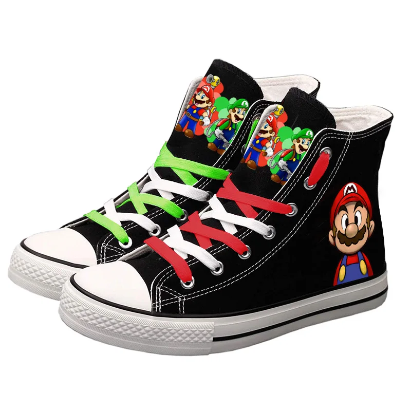 Super Marios Bros High-top scarpe di tela uomo donna moda Sneaker studente Streetwear Mario Luigi Cosplay Vulcanize scarpe regalo