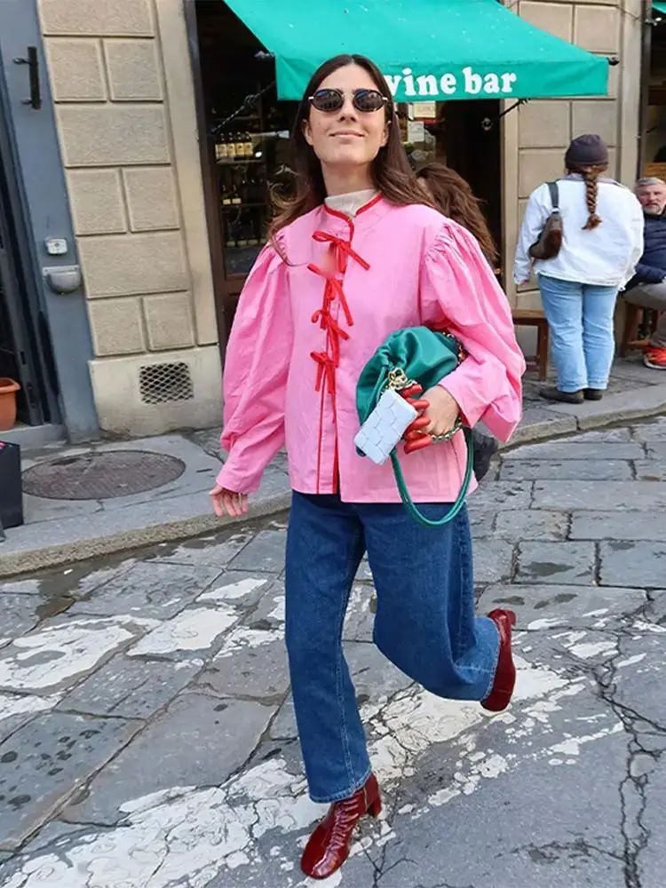 ربيع 2024 المرأة O Ne التباين القوس الدانتيل يصل irts Faionable الدانتيل يصل القمم للسيدات مريحة تناسب بلوزة السيدات