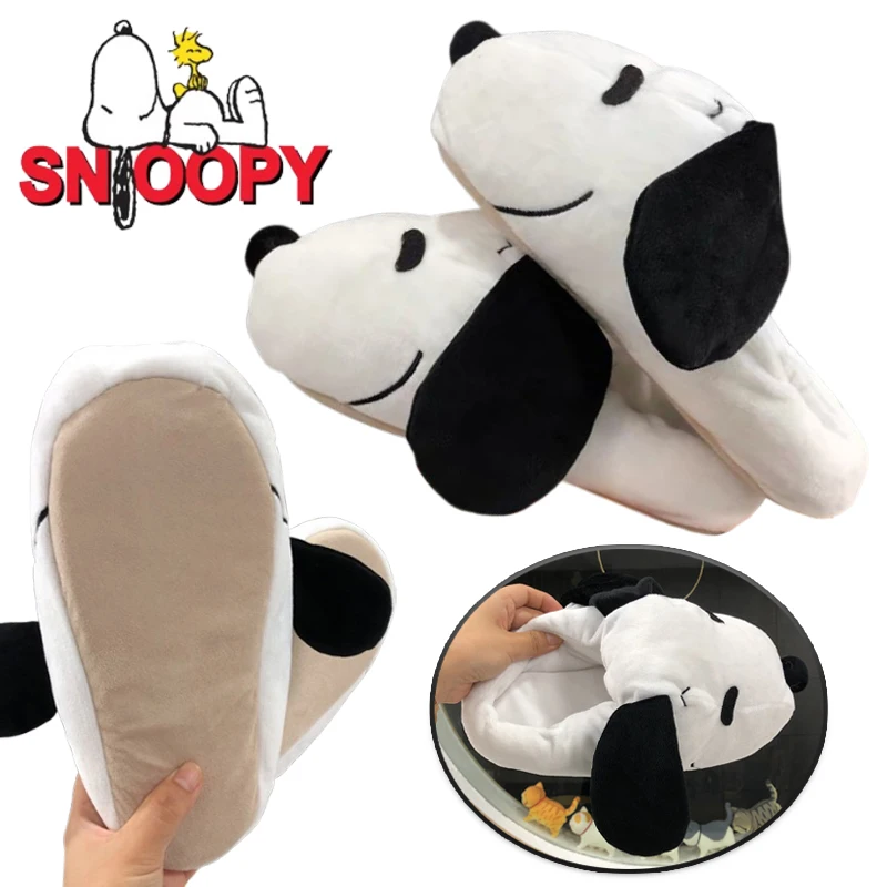 Плюшевые тапочки Snoopy, женские зимние теплые пушистые тапочки на плоской подошве с героями мультфильмов, домашняя нескользящая хлопковая обувь, домашние тапочки для спальни