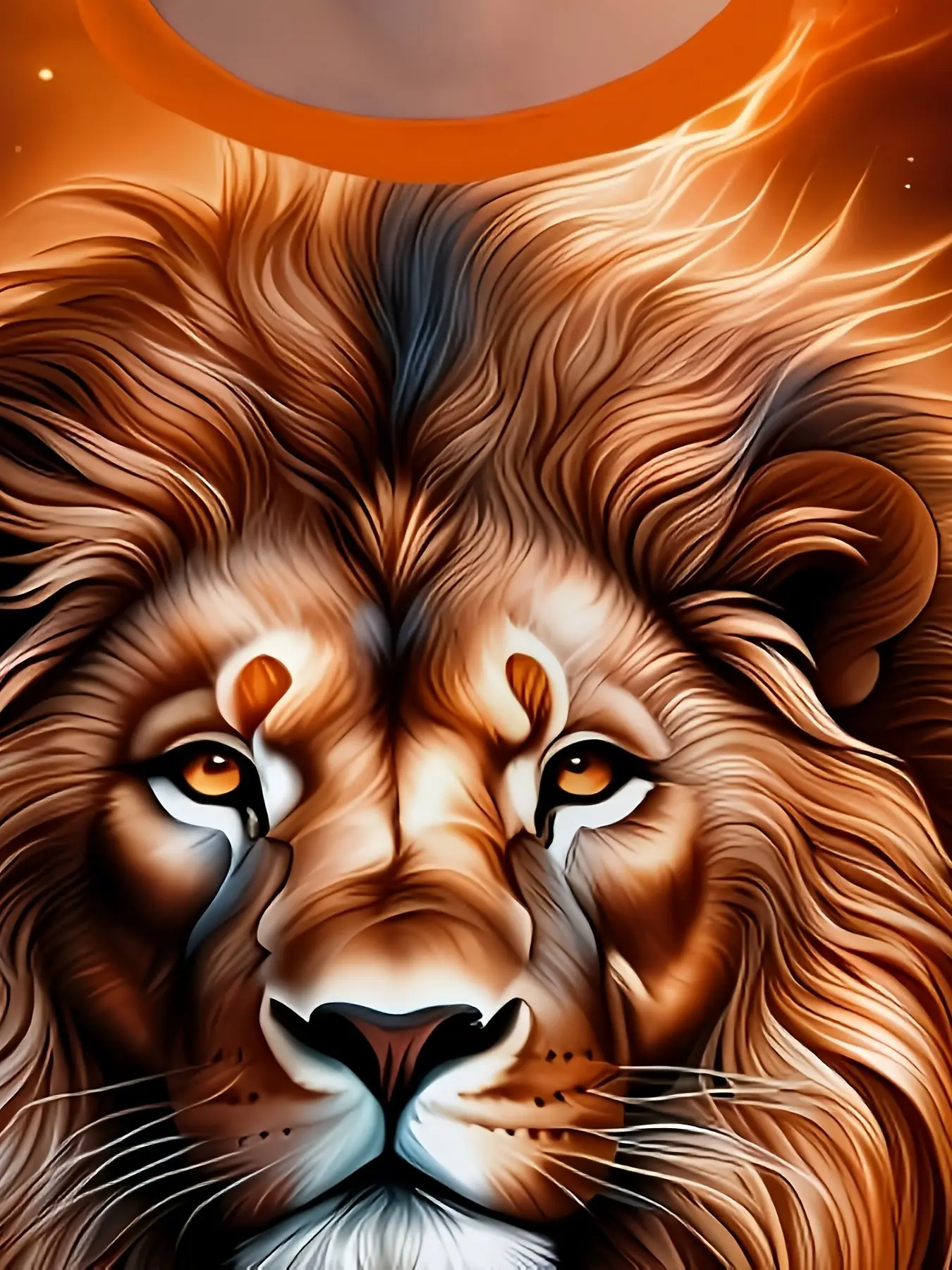 Herren 3D-T-Shirt mit Goldenem Flammenlöwen-Druck, Orange, Wilder Tierkönig, Rundhals, Kurzarm, Lässiges Oberteil – Detail 4