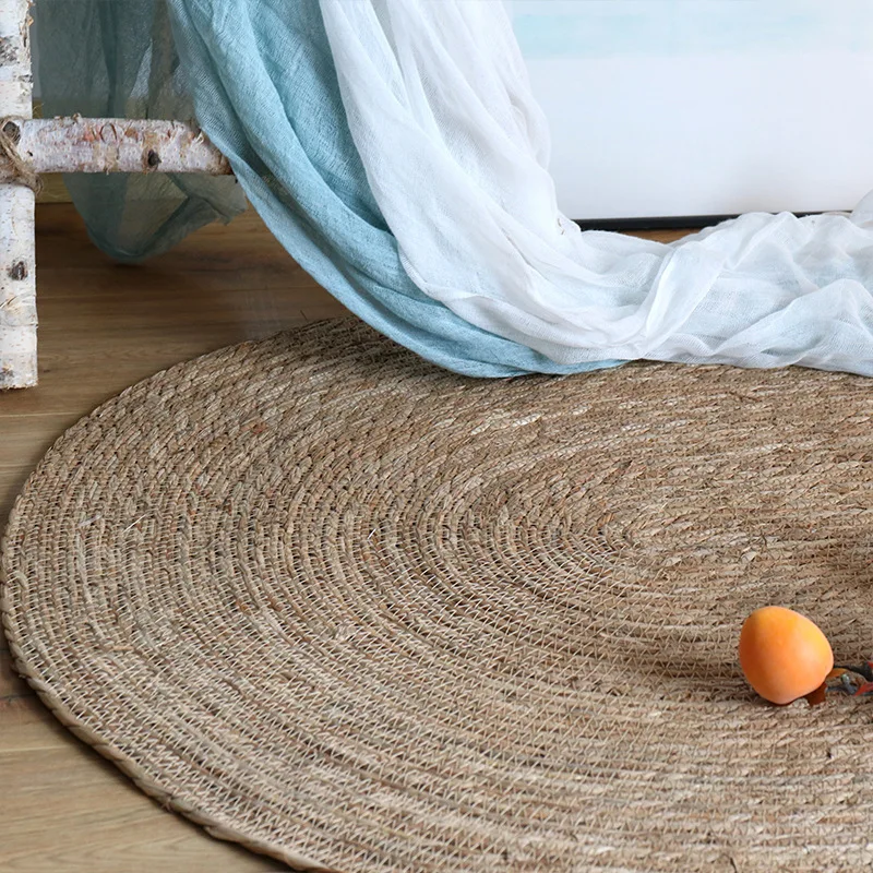 Imagem -04 - Oval Vine Woven Carpet For Photography Cattail Grass Rope Tapete de Chão Quarto Homestay Hotel Model Room Fotografia