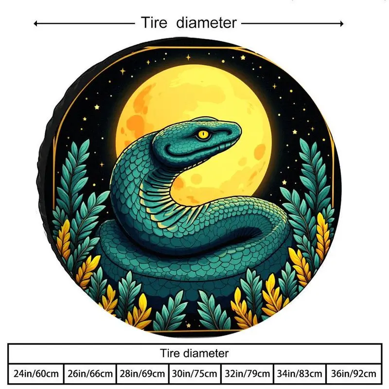 Moonlit Night Sky Snake Pattern Car Spare Tire Cover  HighPerformance Polyester, Durable & WearResistant Tire Cover For OffR