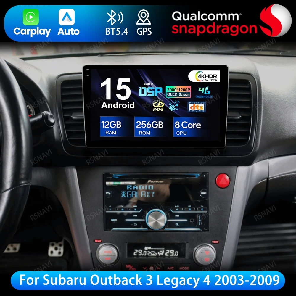 Android 15 For Subaru Outback 3 Legacy 4 2003-2009 QLED Stereo 4G LTE Car Radio Navigation Head Unit Wireless Carplay Auto GPS