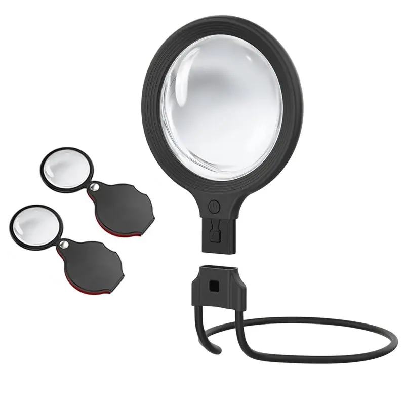 

【HOT ITEMS】Handheld Magnifier With Light, 5.5 Inch 5X Neck-Wear Design For Close Work, For Reading Glasses For Books