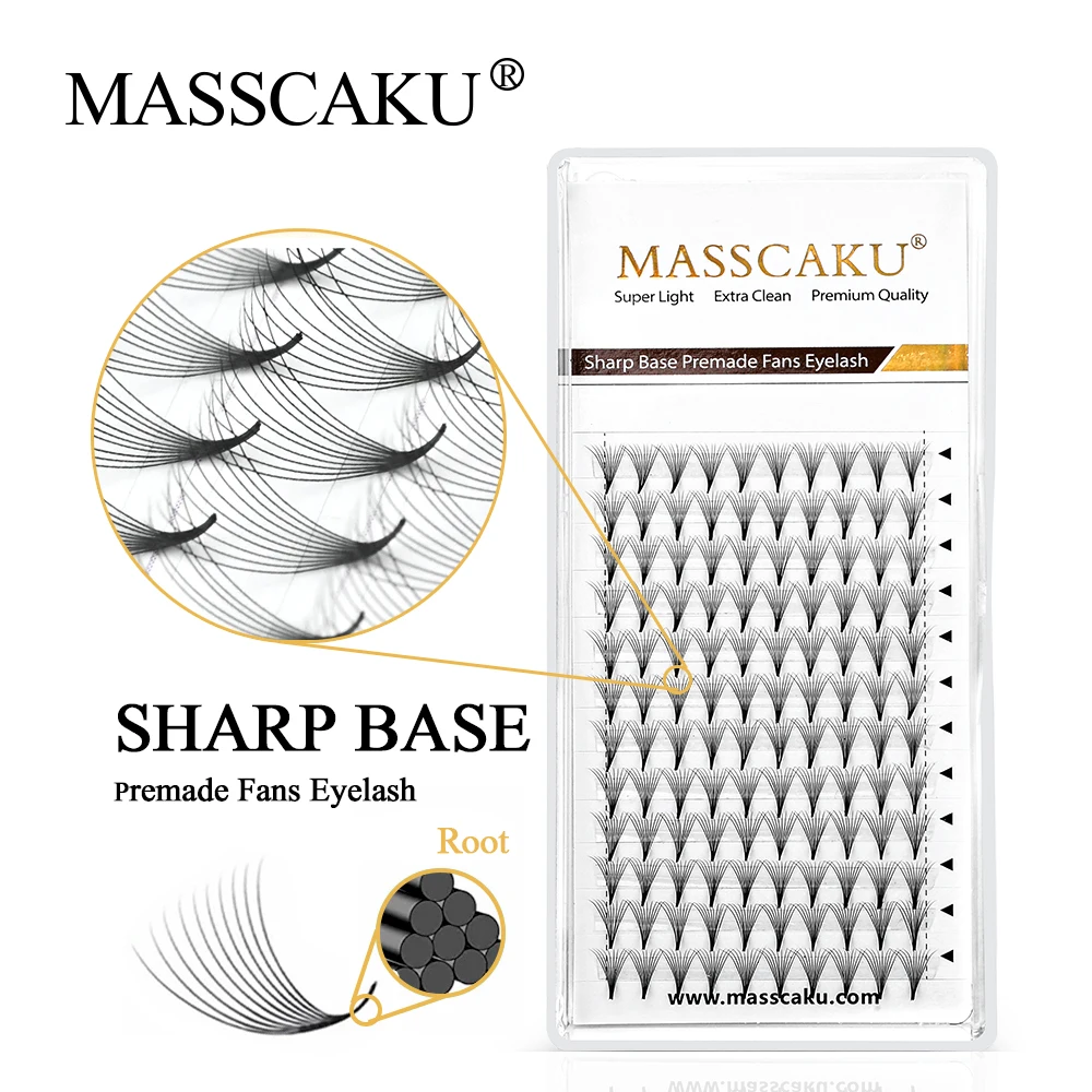 

MASSCAKU Premade Wispy Fans Lashes Sharp Stem Soft Russian Volume Eyelash Extensions Individual Sandwich Faux Mink Eyelashes