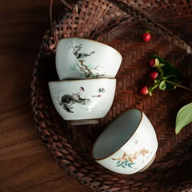 

Железная шина Ru Kiln Чайная чашка Master Cup Чайный сервиз Кунгфу Чашка для чая Чашка для чая Сплит-кусок Можно поднять керамическую чашку для чая