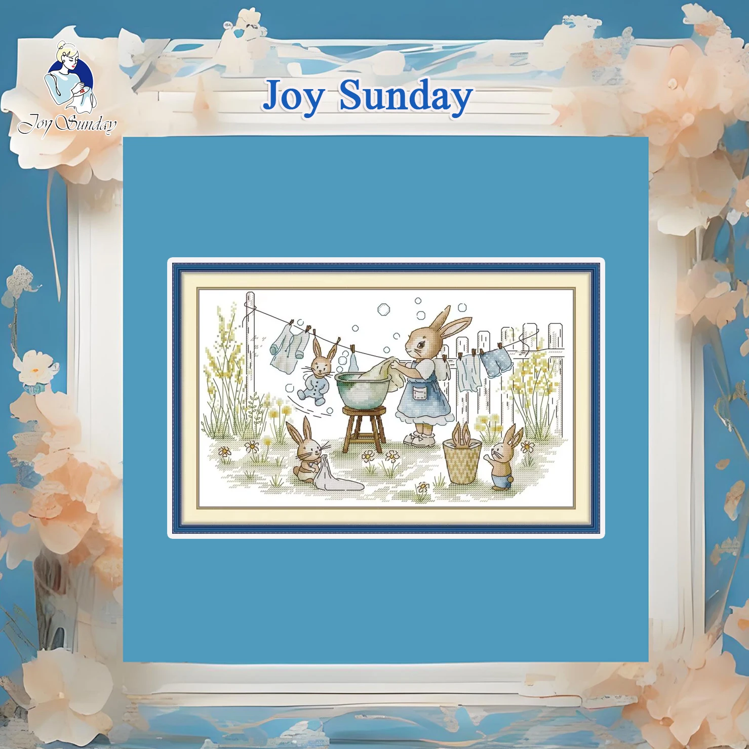 

Joy Sunday Pre-printed Cross Stitch Kit Easy Pattern Aida Stamped Fabric Embroidery Set-The Hardworking Rabbit Family