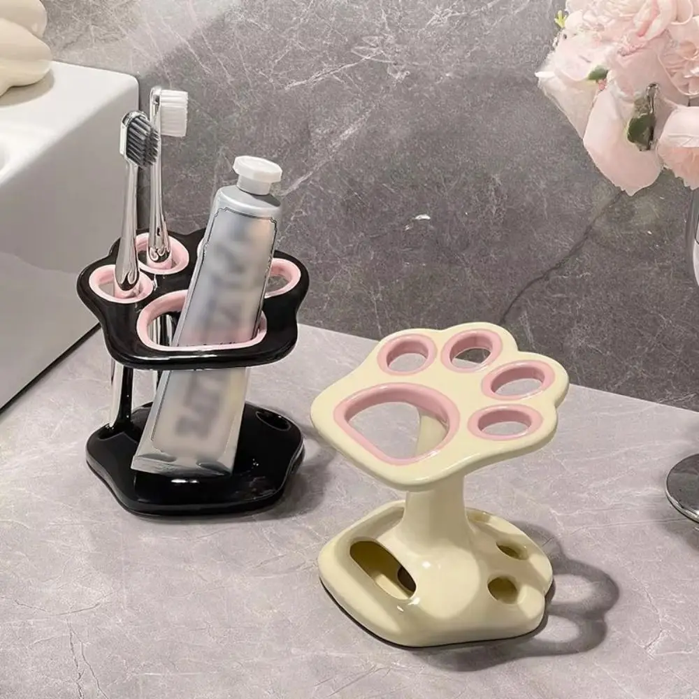 Cat Paw Shape Ceramic Toothbrush Holder Nordic Divided Bathroom Toothbrush Stand Stable Anti-slip Makeup Brush Rack Household