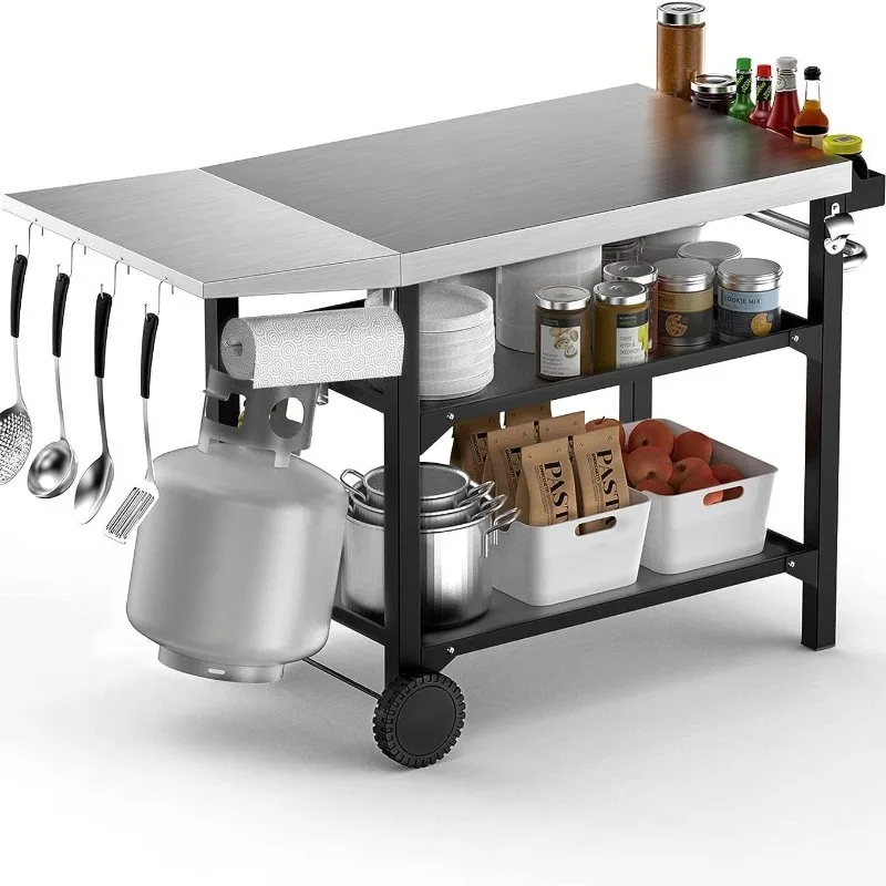 

Stainless steel folding barbecue table, outdoor food truck, pizza oven trolley