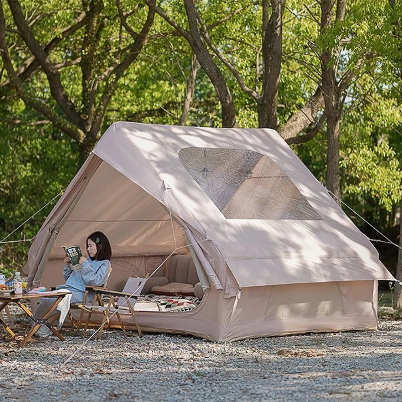 Easy Setup 4-6 Person Inflatable Camping Tent with Pump Waterproof Windproof One Bedroom PVC Mesh Windows & Doors