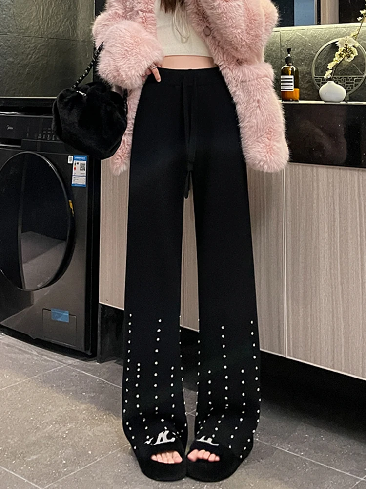 Bla スパンコール ルーズ カジュアル パンツ レディース 秋冬新作 スレ ワイドレッグ パンツ レディース ロングパンツ 非対称ローウエスト