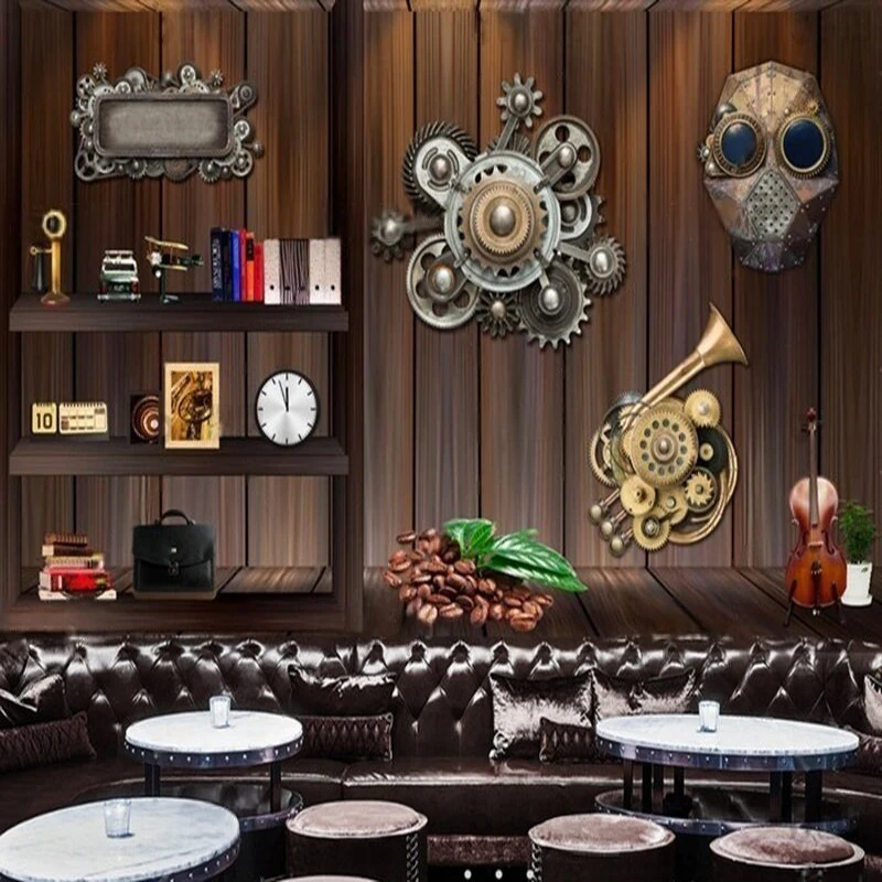 European And American Creative Art Industrial Machinery Gears Bar KTV Wall Stickers Wallpaper Patterns Background Decoration