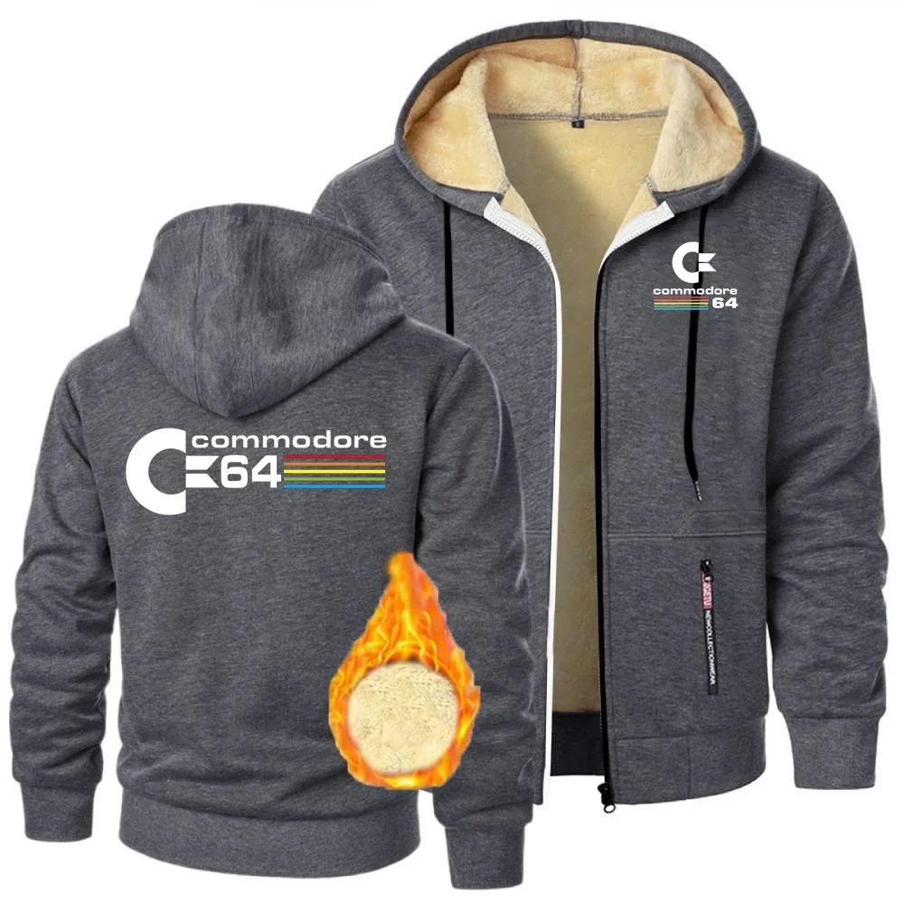 Commodore 64 C64 Amiga sudadera de ordenador para hombre de lana de cordero con capucha abrigos de invierno chaqueta de lana gruesa a prueba de viento ropa de calle prendas de vestir