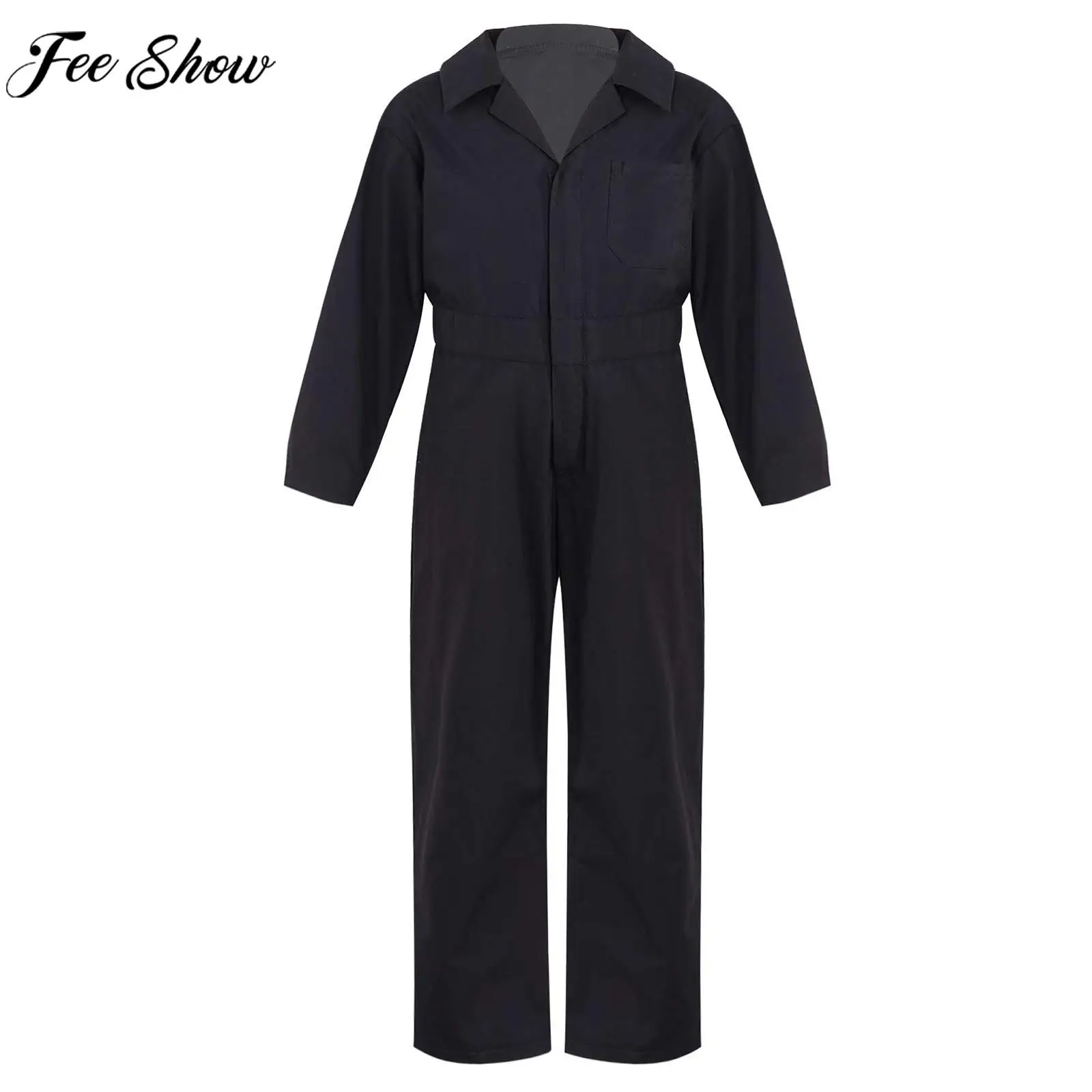 Kids Boys Fashion Casual Overalls Hip Hop Street Jazz Dance Performance Costume Long Sleeve Zipper Jumpsuit Streetwear Dancewear