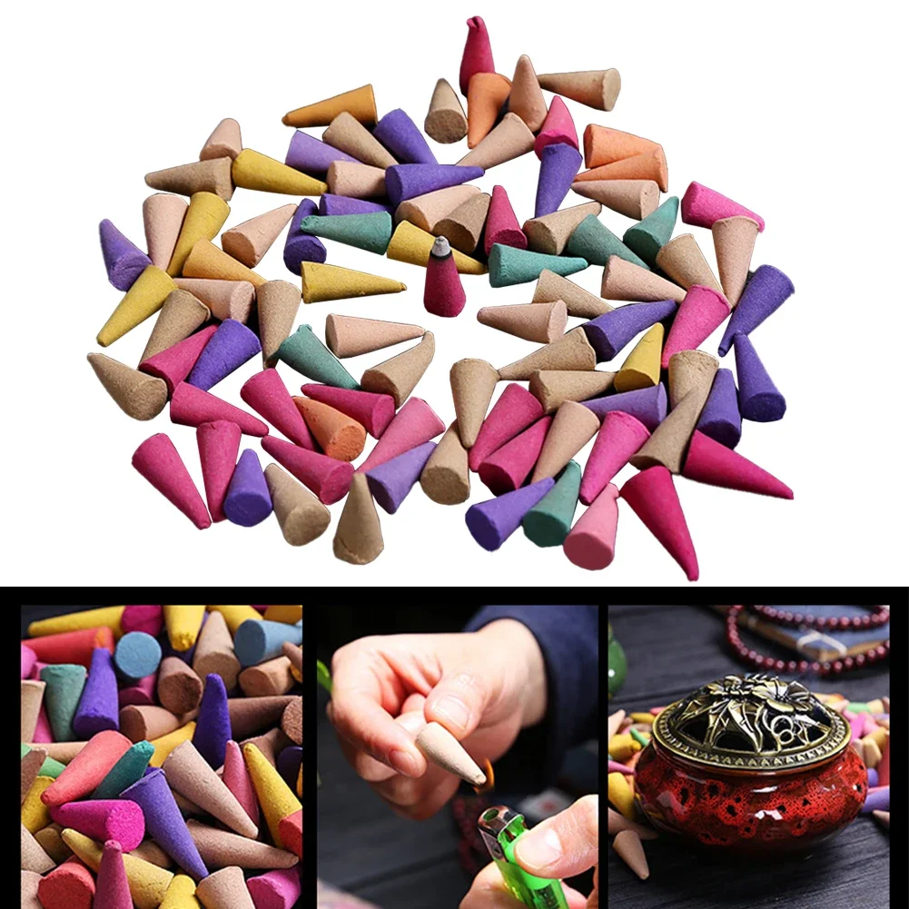 60Pcs Scented Incense Cones Mixed Waterfall Smoke Backflow Natural Incense Sticks Anxiety Relief Relaxing Fragrance Incense Cone