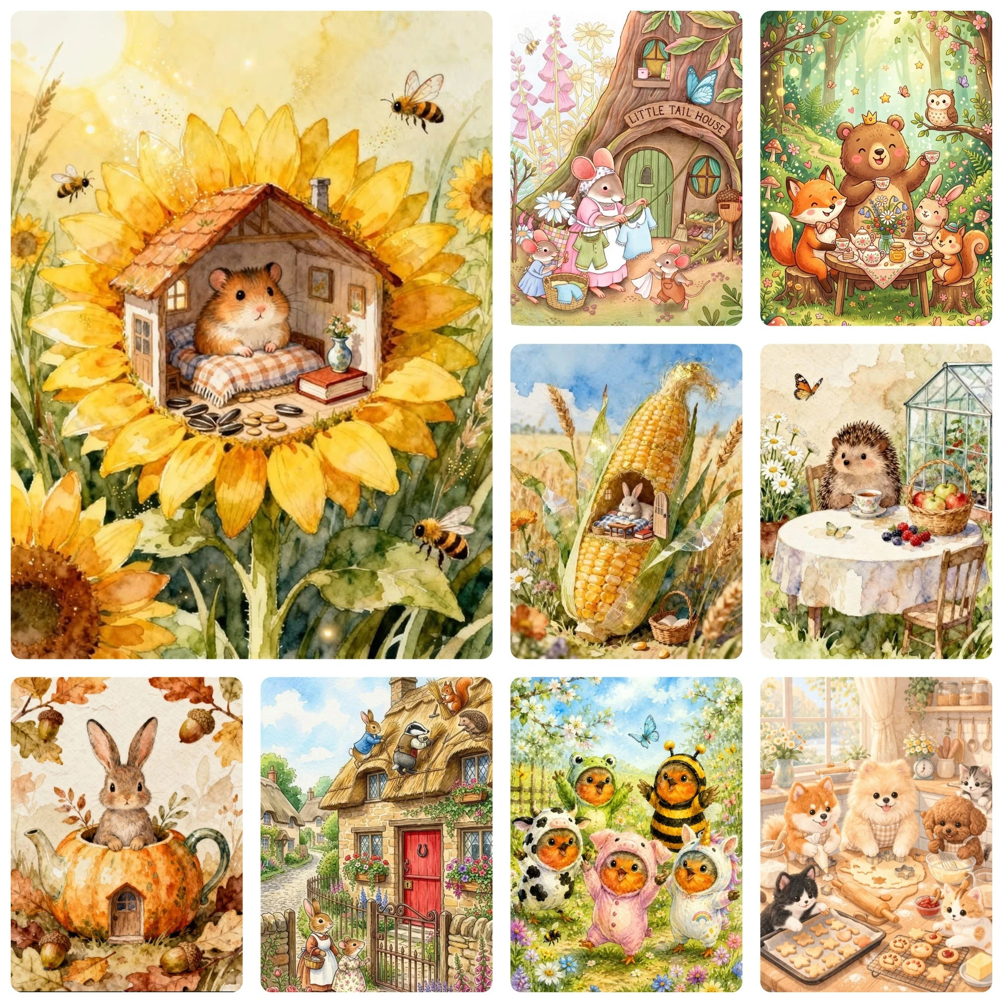 5D DIY Diamond Painting, Cute Fairytale Creatures Cozy Cottage Scene Art Picture, Relaxing DIY Craft, Holiday & Birthday Gift
