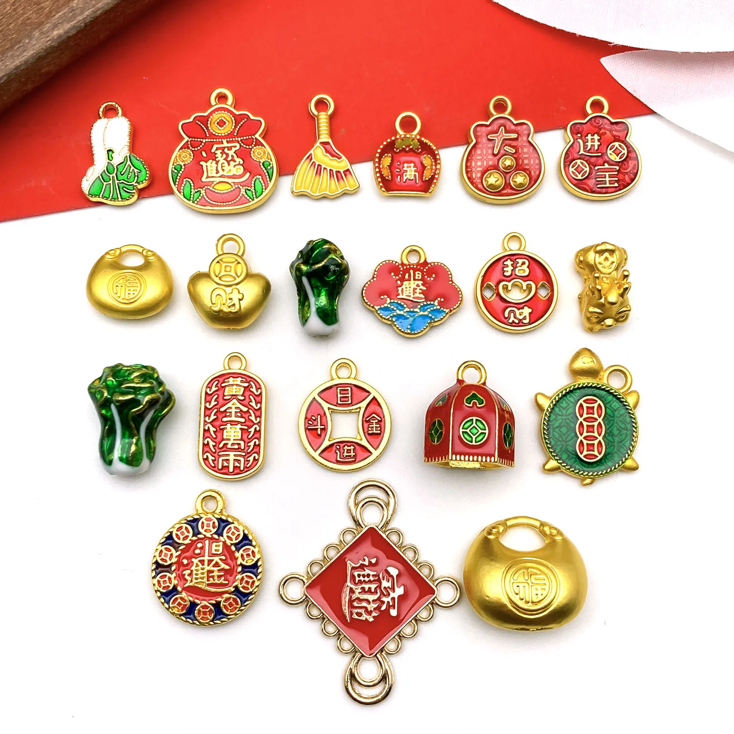 5/20pcs Sand-Gold Charms Pendants for Wealth, Prosperity, and Good Fortune DIY Bracelets Necklaces Jewelry Making Accessories