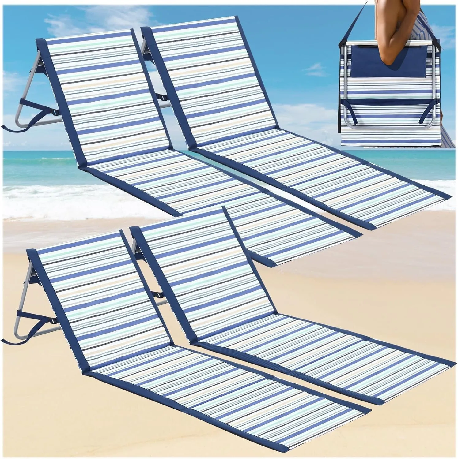 

4 Pcs Portable Beach Lounger Chair for Adults Lightweight Folding Tanning Mat...