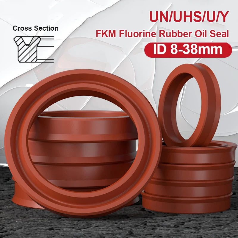 ID 8mm-38mm High-Temperature Resistant FKM Fluorine Rubber Oil Seal OD 14mm-45mm UN/UHS/U/Y Hydraulic Cylinder Sealing Gasket