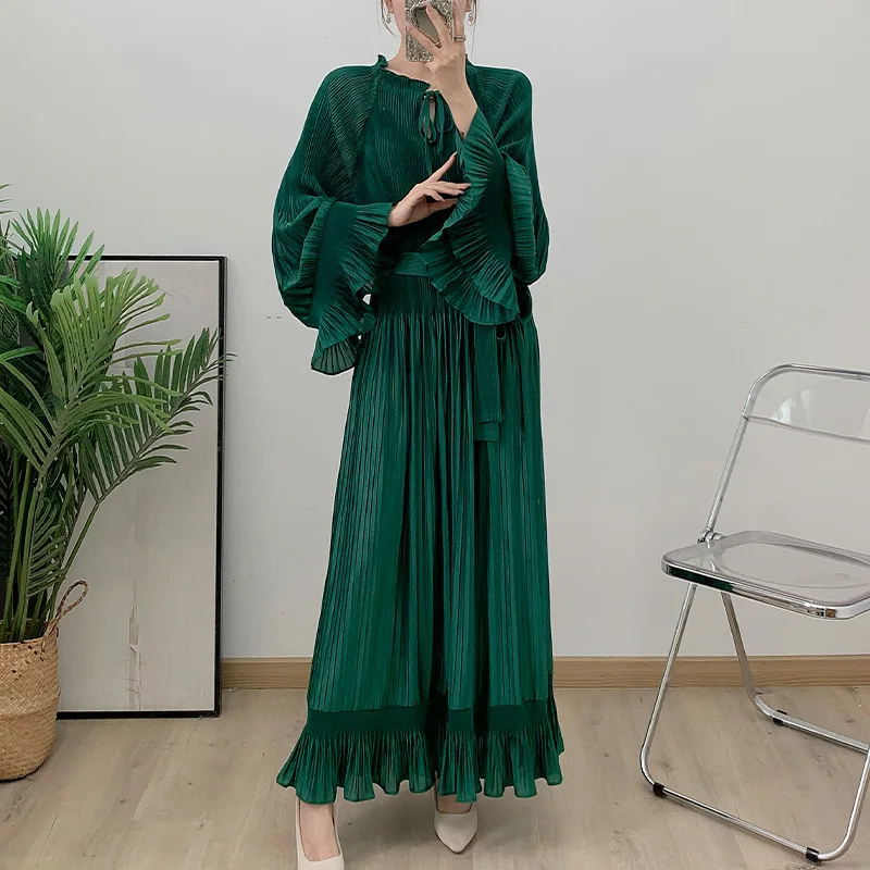 MIYAKE Pleated Ruffle Dress Women's New European and American Loose High-end Dress Long Dress High Quality Party Dresses