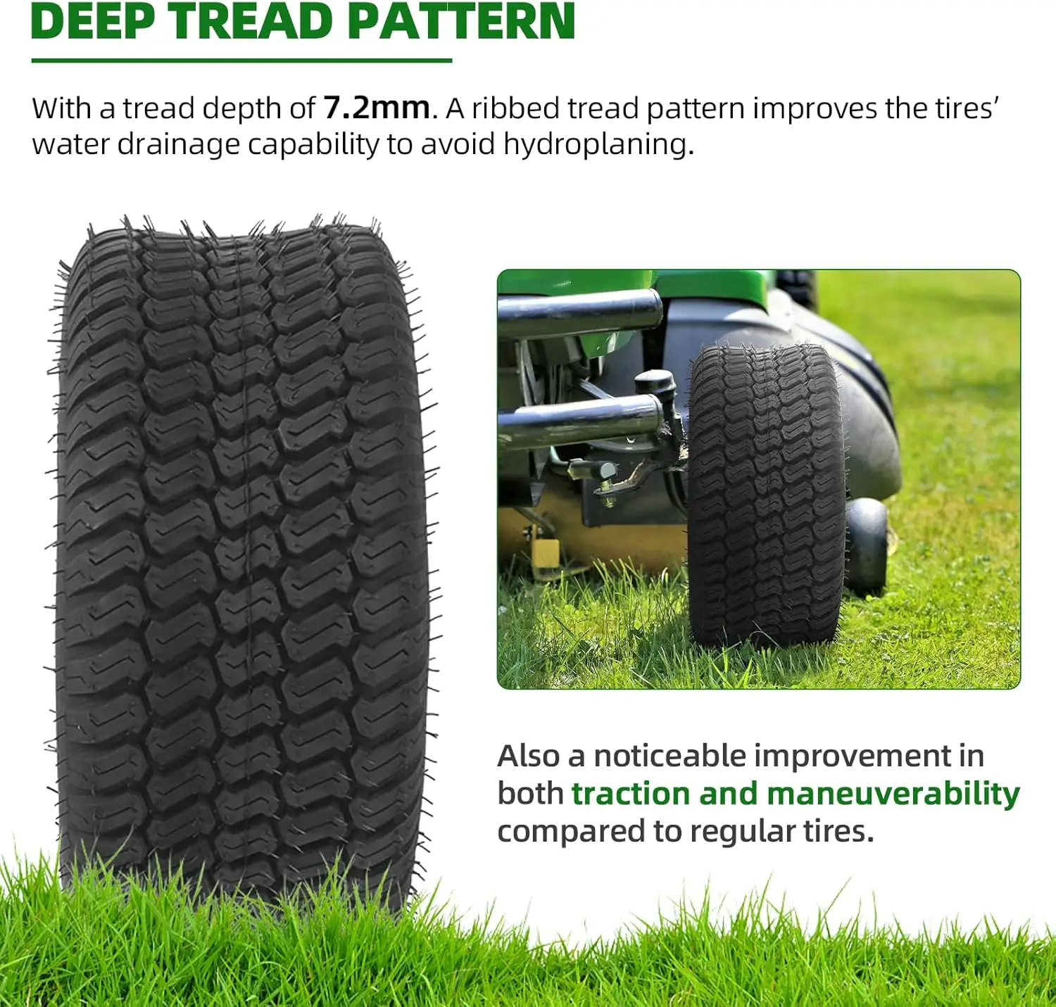 (2-Pack) 16x6.50-8 Tires - 4PR Durable Tubeless, Replacement Lawn Tractor Tires with Deep Ribbed Treads, Rim Not Included