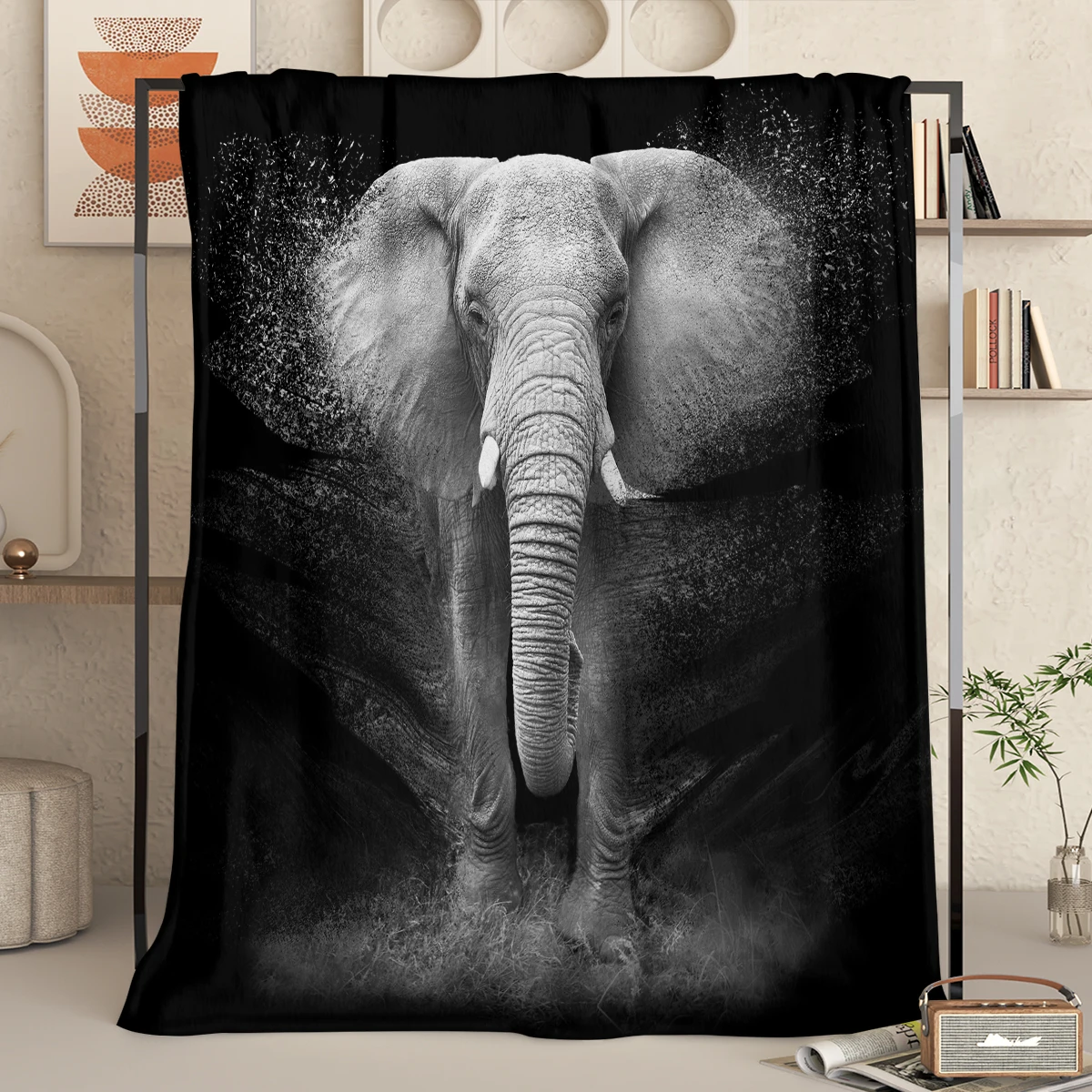 Night Elephant Design Flannel Throw Blanket Good Choice for Animal Lover Soft Polyester Blanket Sofa Bed Bedroom Decor