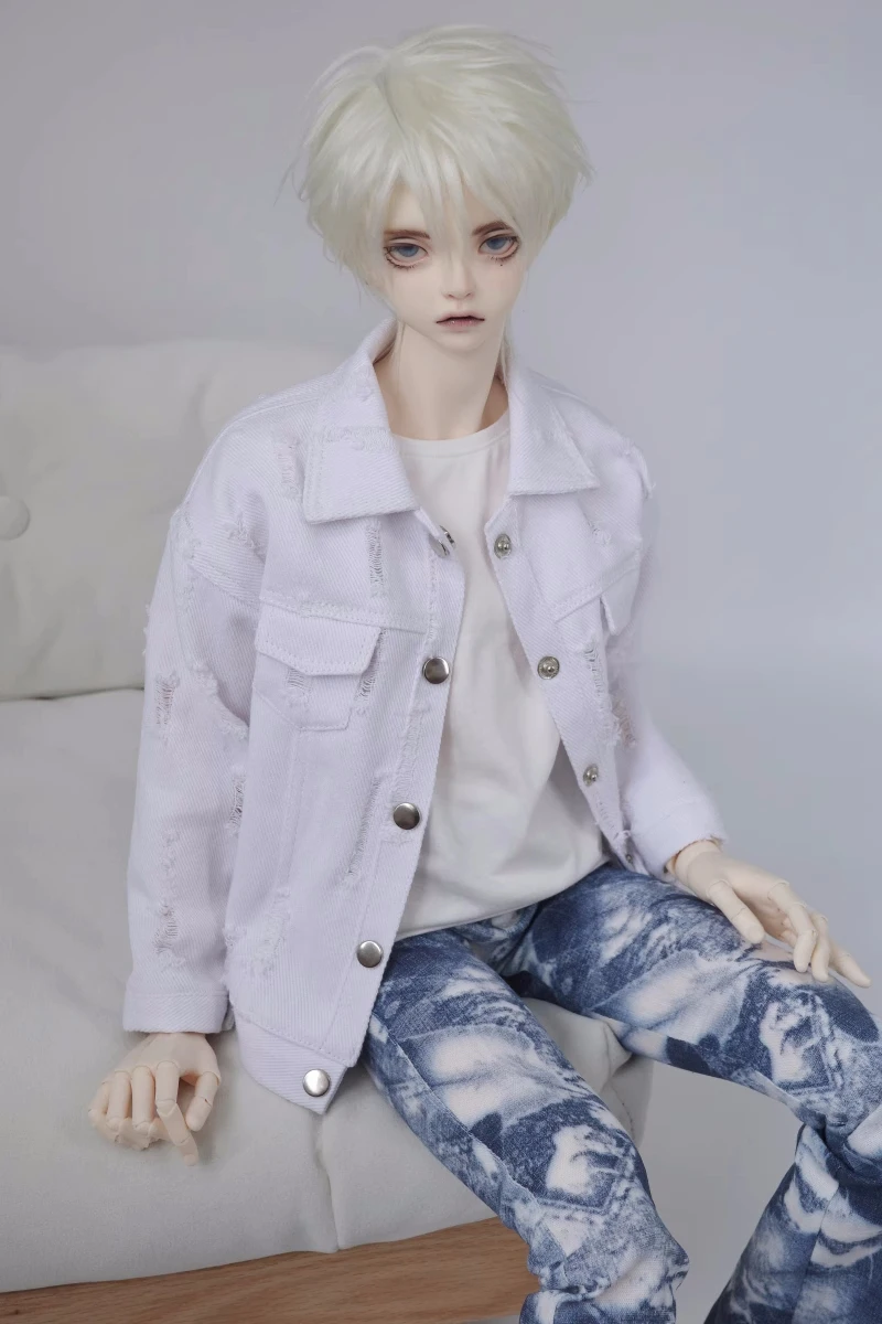 1/3 1/4 Uncle sizecbjd Doll Clothes White Ripped Denim casual coat Doll accessories