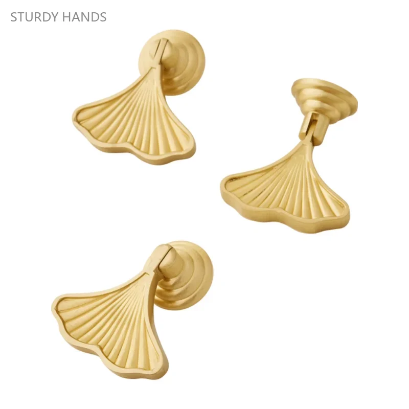 1 brass ginkgo leaf cabinet door handle Nordic light luxury cabinet door simple small handle furniture hardware accessories