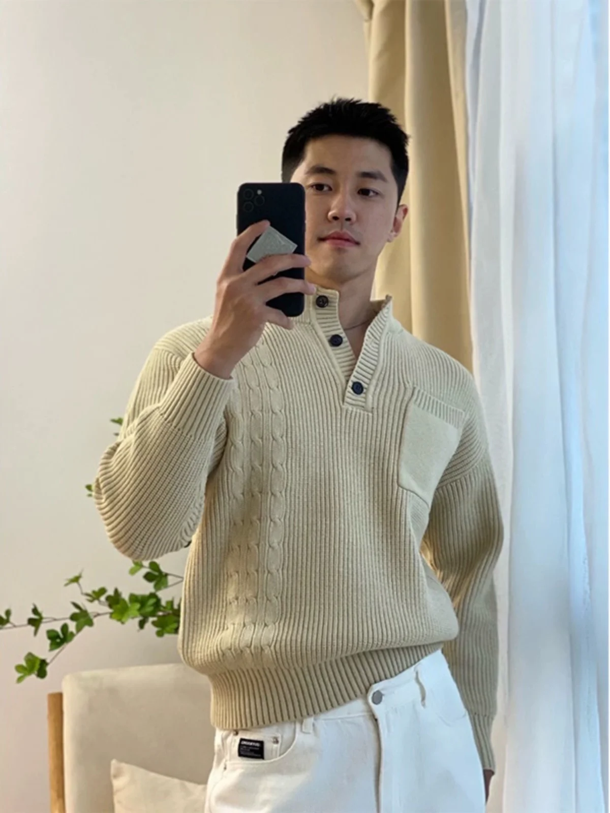 

Thiened Knitted Men's Sweater f High Collar Autumn Winter Faion Casual Pure Color Youth Active Sle Long Sve Crew ...