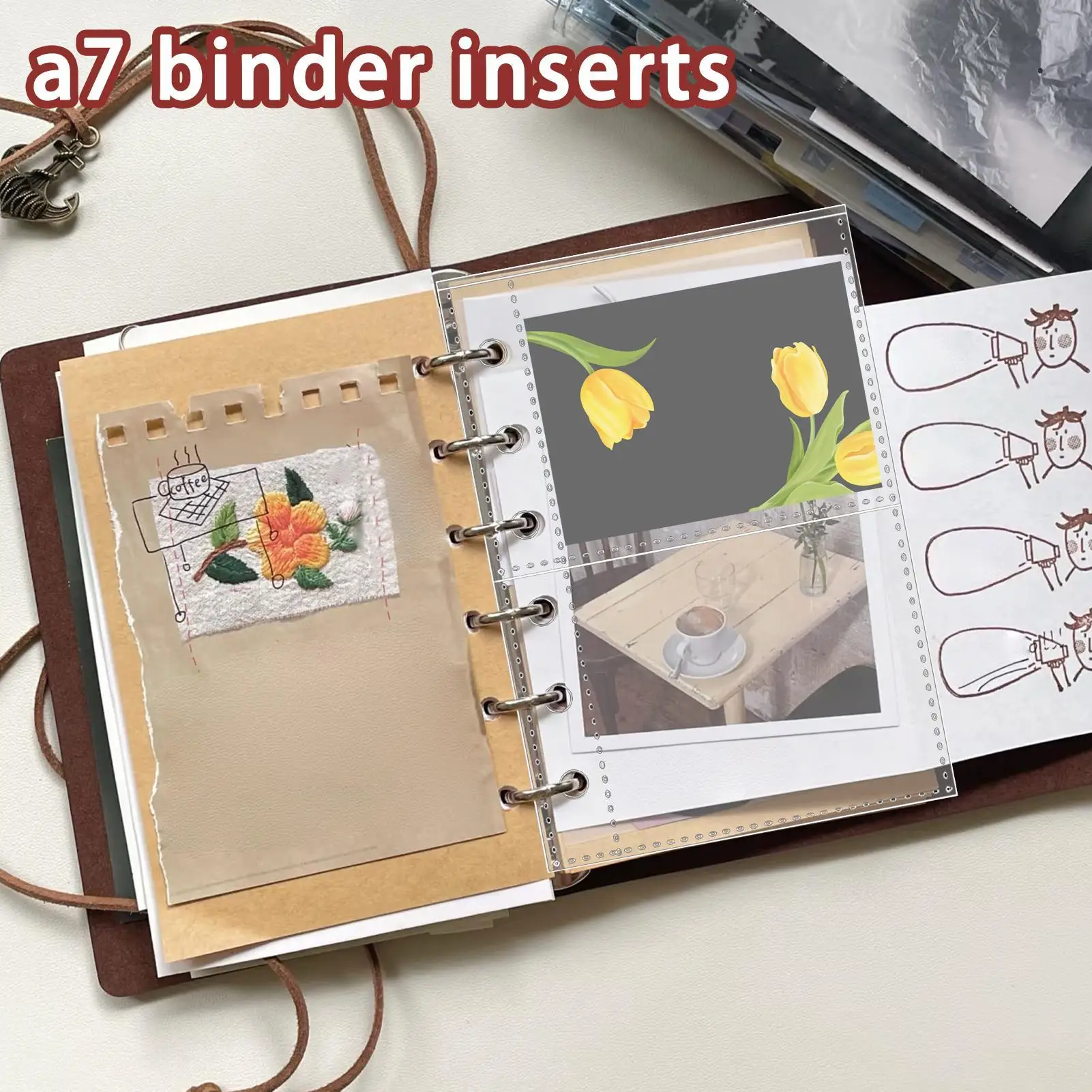 10pcs A7 6-Ring Binder Replacement Card Pages Card Protector Sleeves Sticker Book Transparent/Frosted Pages Replacement binders image 2