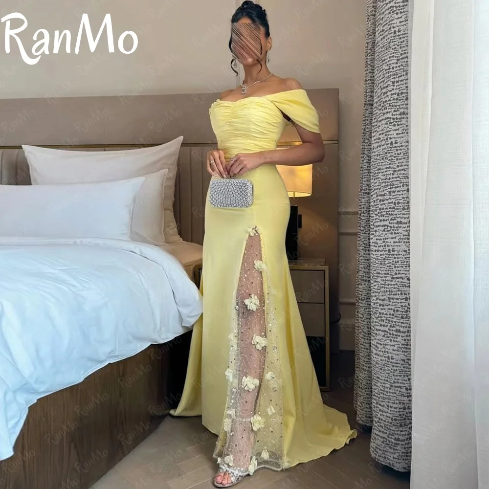 Ranmo Elegant Prom Dresses High Split Saudi Arabia Evening Dress Sequins Off Shoulder Wedding Party Dress فساتين سهرة