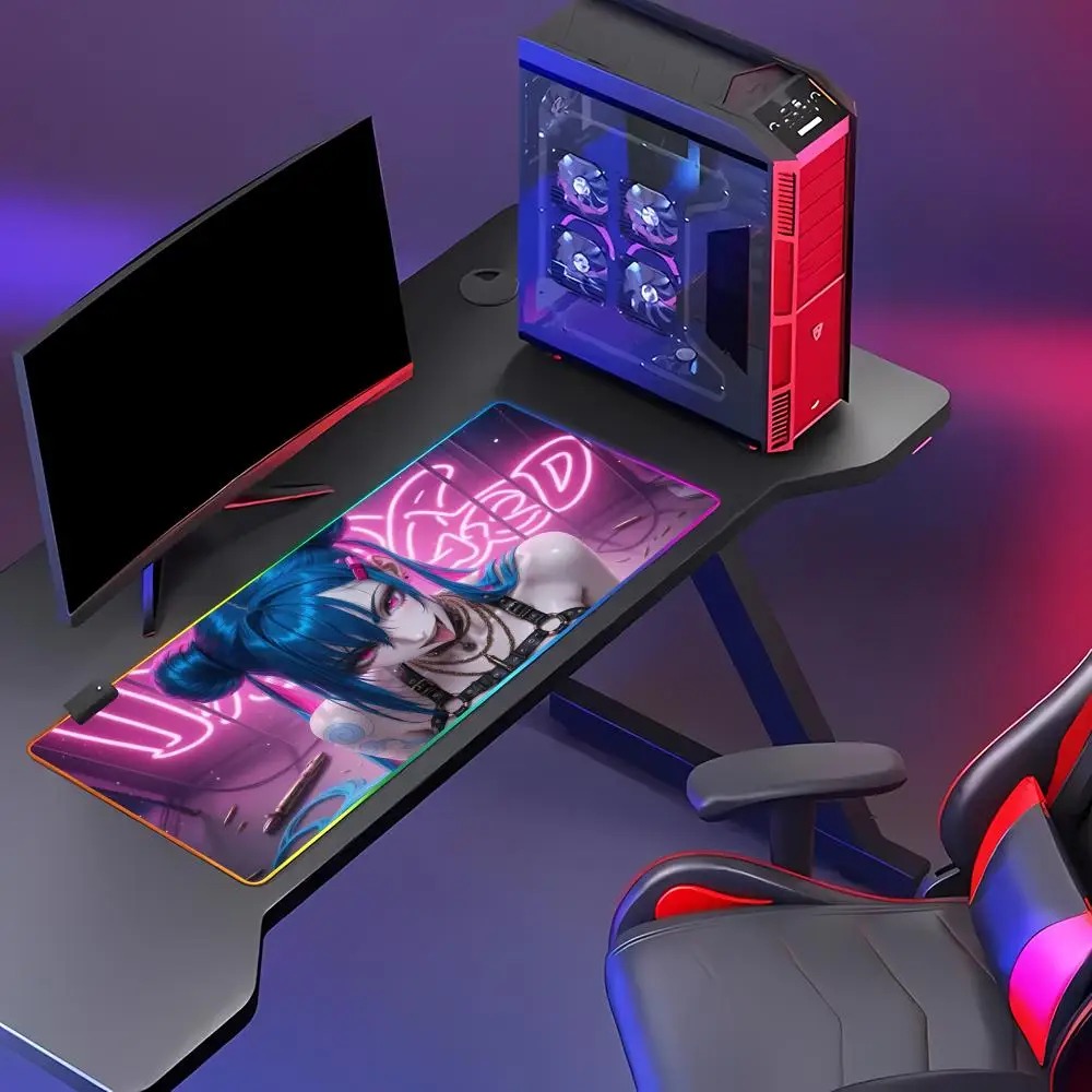 Space Anime Girl Mouse Pad Animation Games Beautiful RGB Gaming Pad HD Gamer Large LED Light XXL PC Computer pad Non-slip Decor