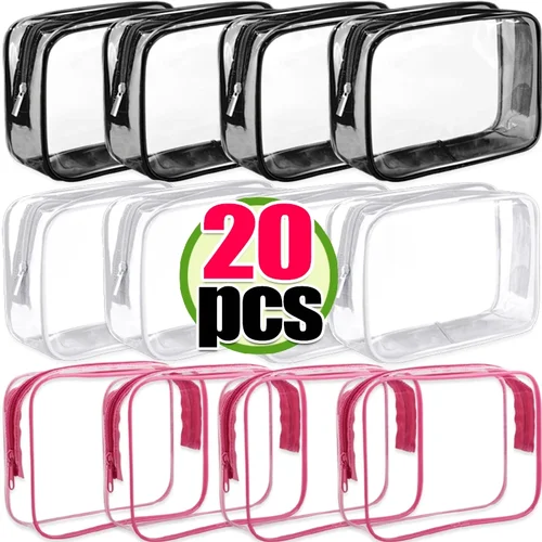 Imagen 2 del producto 1/20 piezas organizador de viaje de almacenamiento de PVC transparente bolsa de maquillaje transparente bolsa de cosméticos de esteticista estuche de belleza bolsa de aseo bolsas de lavado