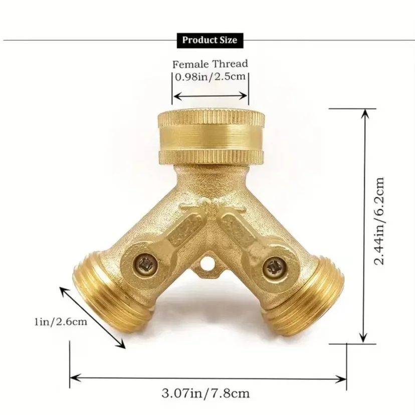 Heavy Duty Brass Garden Hose Splitter, 3/4 Inch 2 Way Y Brass Water Hose Connector,Outdoor Faucet Splitter