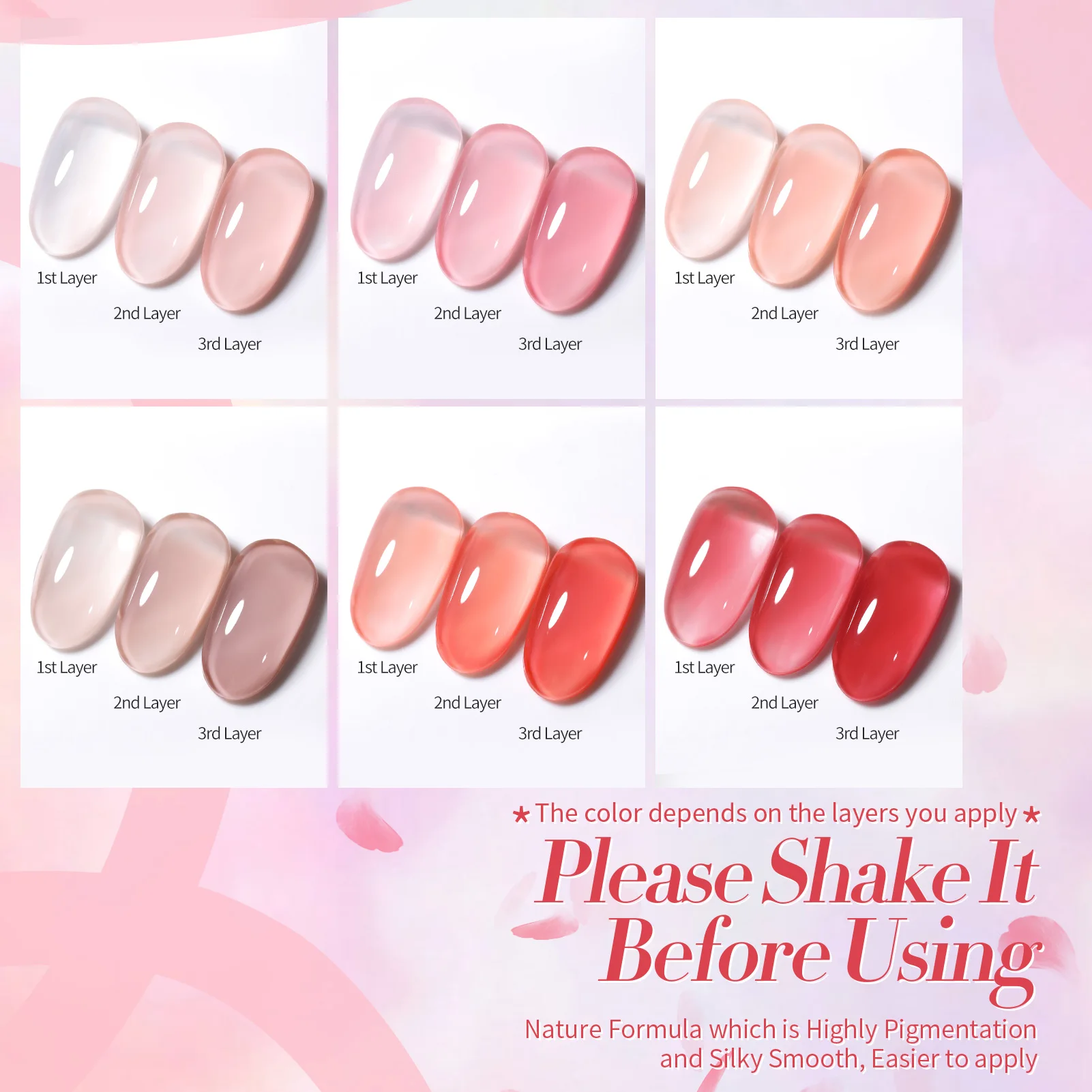 BORN PRETTY Milky Pink Jelly Nude Gel Nail Polish Set 6 Transparent Colors Sheer Gel Nail Kit for Salon and Nails DIY at Home
