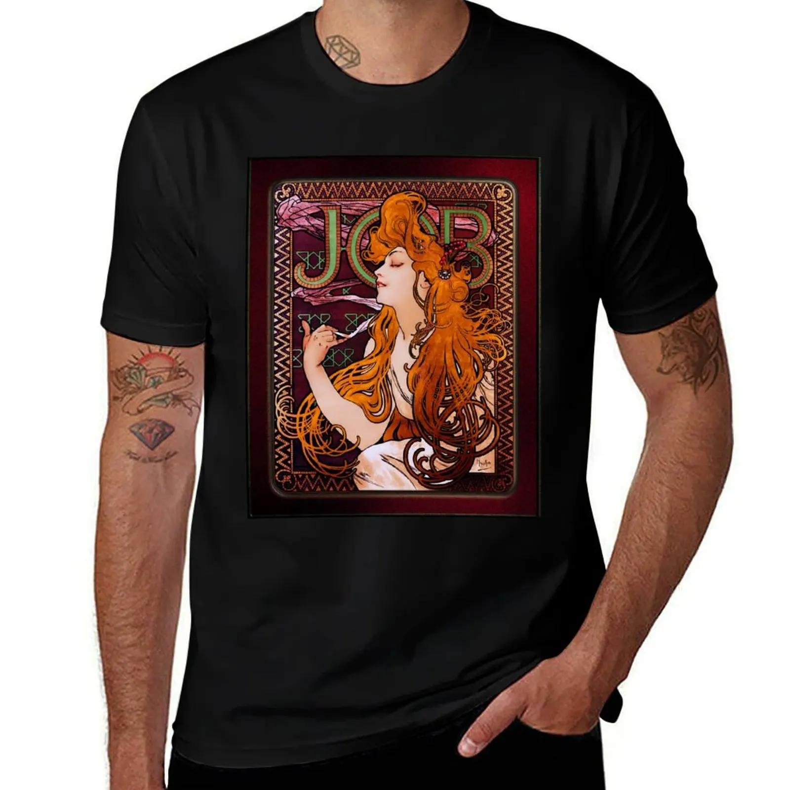 

JOB by Alphonse Mucha Old Masters Art Nouveau Reproduction T-Shirt man t shirt summer t shirt man luxury T-Shirt