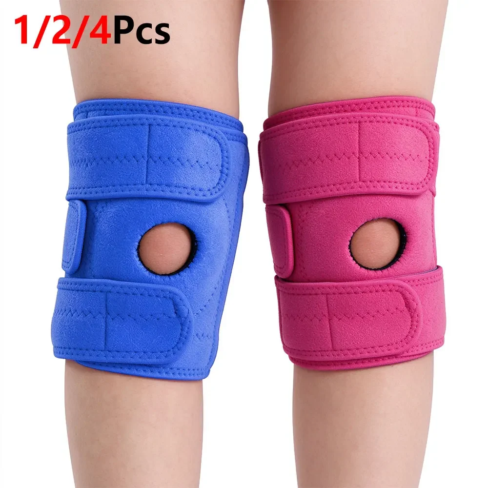 1/2/4Pcs Youth Knee Support Brace, Breathable Air Hole Knee Wrap with 4 Spring Strips, Adjustable Straps Knee Protector for Kids