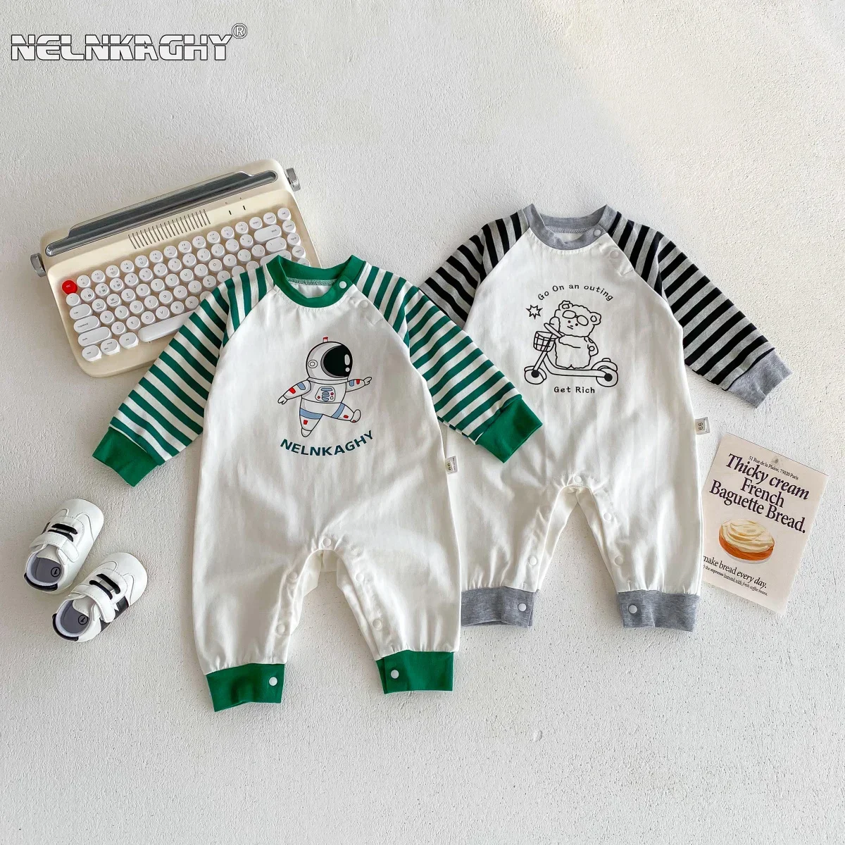 Spring New in Infant Baby Boys Cute Romper - Newborn Pure Cotton Print Cartoon Bear Astronaut Jumpsuits , Toddler outwear 0-3Y