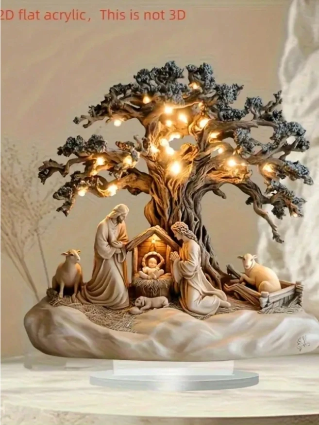 2D acrylic Christmas Nativity scene decoration, desktop Jesus Nativity display, suitable for holiday families or offices