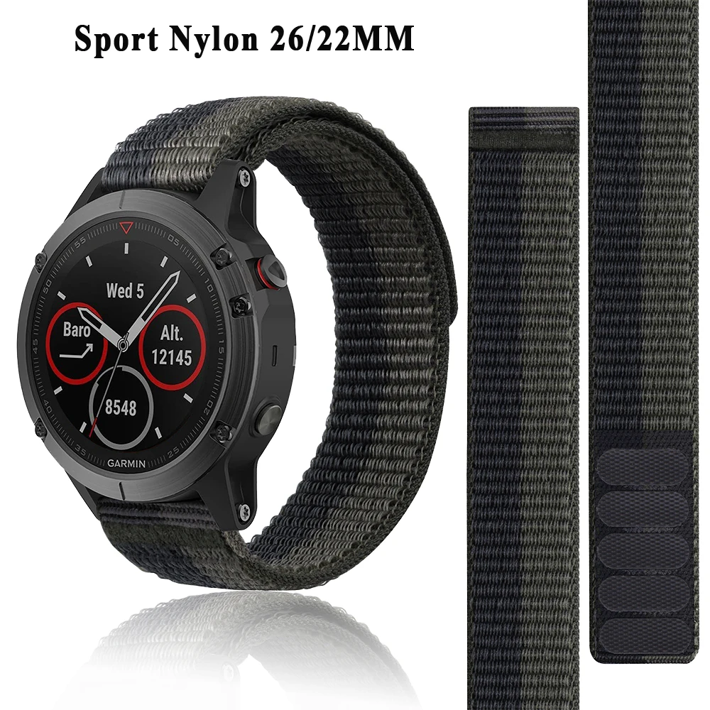 26 22mm Hook Loop Nylon Strap Watchband For Garmin Fenix 5X 5 Plus 6X 6 Pro 7X 7 Tactix Delta Enduro 2 Watch Bracelet Wristbands