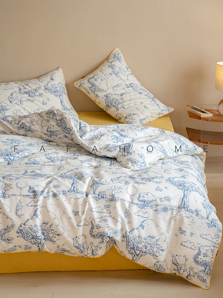 

Комплект постельного белья из чистого хлопка с принтом Винни-Пуха, 40 нитей, дизайн в стиле мультфильмов и аниме, комфортный для всех сезонов