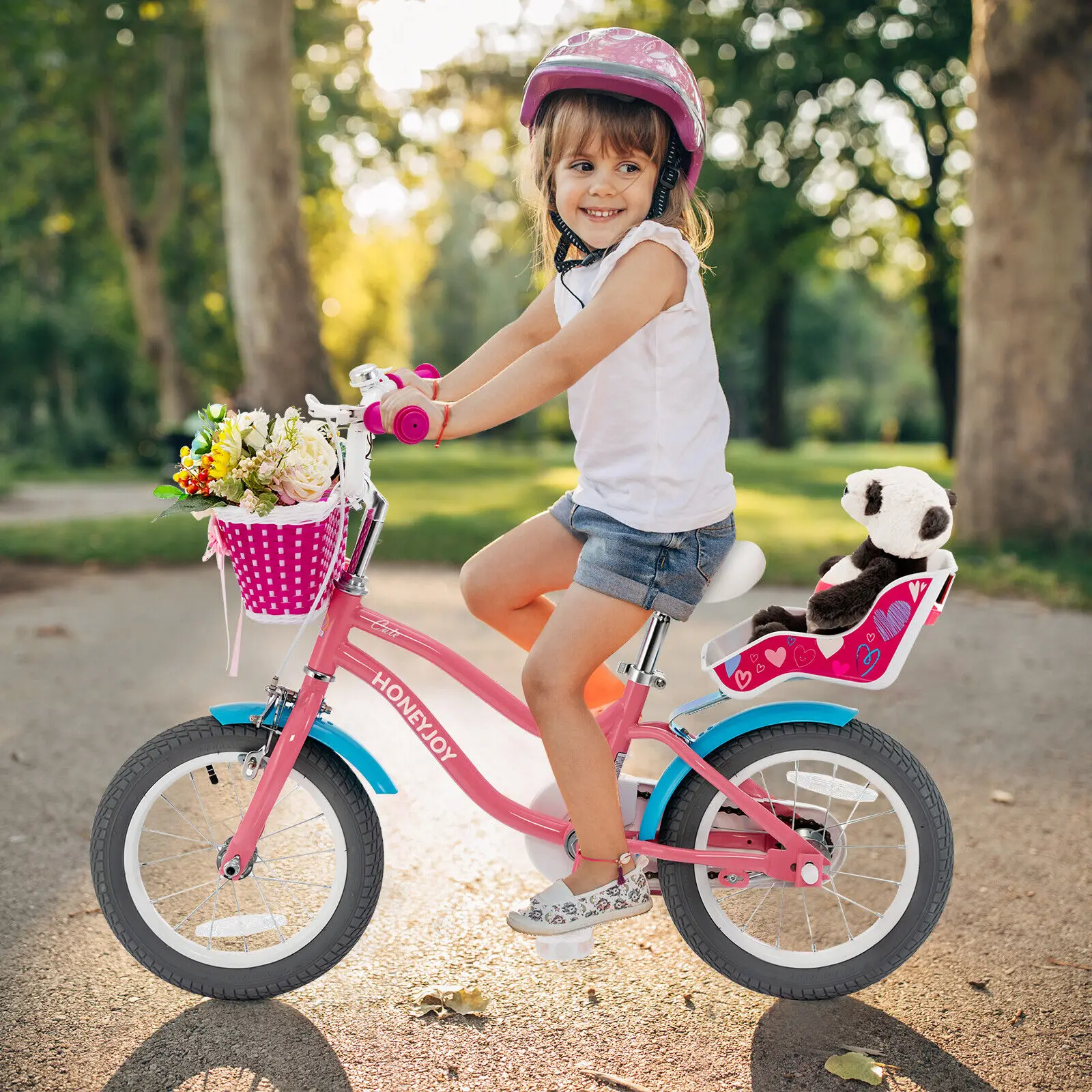 Babyjoy 14 Inches Kids Bicycle w/Training Wheels & Basket for Boys & Girls Age 3-5 Years