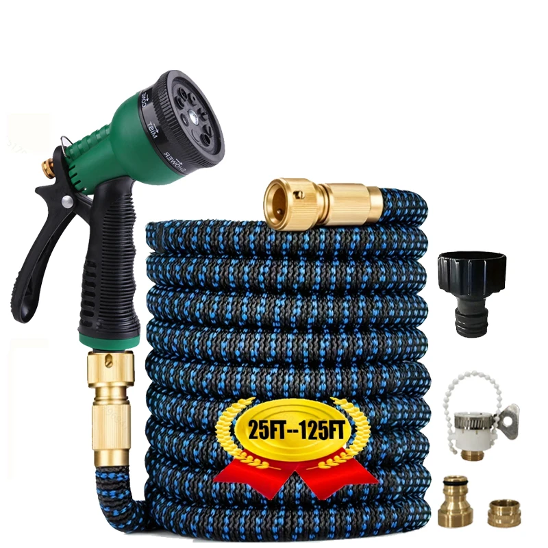 

Садовый шланг высокого давления 25-125 футов, волшебный резиновый биметаллический шарнир, автомойка, водопровод, водяной пистолет, принадлежности для орошения сада