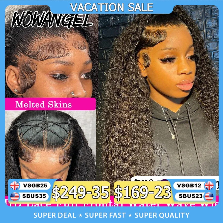 Wow Angel 250% HD Lace Frontal Wigs 13X6 Water Wave Wigs 13x4 Lace Frontal Wigs Pre Plucked Curly Wig Human Hair Wig For Woman