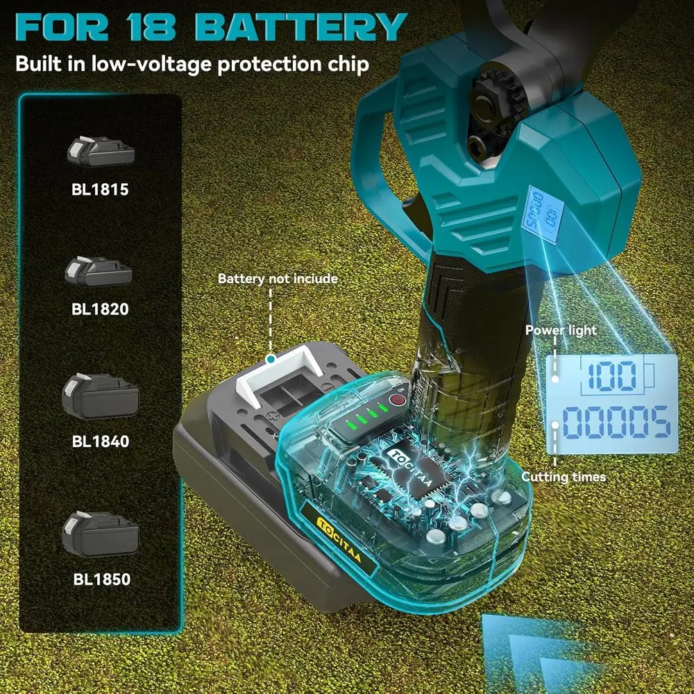 Sécateur électrique compatible avec batterie Makita, sécateurs pour le jardinage, diamètre de coupe de 1,5 à 2 pouces avec 2 batteries 2,0 Ah
