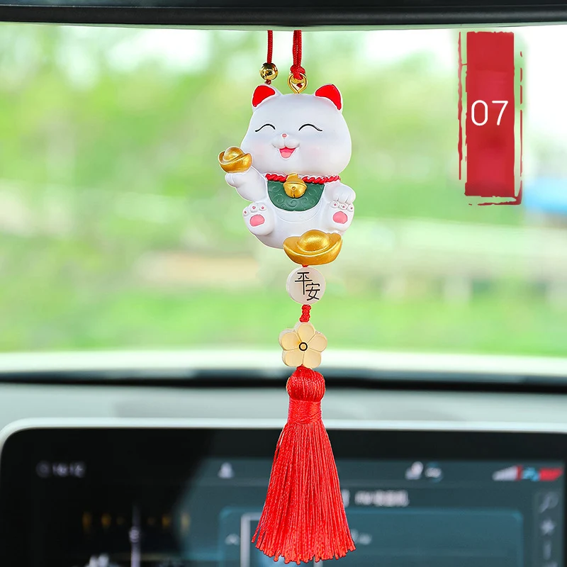 Lucky Cat Pendant Luxury Car Rearview Mirror Creative Ping An Lucky Cat Decorative Hanging Ladies Car Interior Accessories