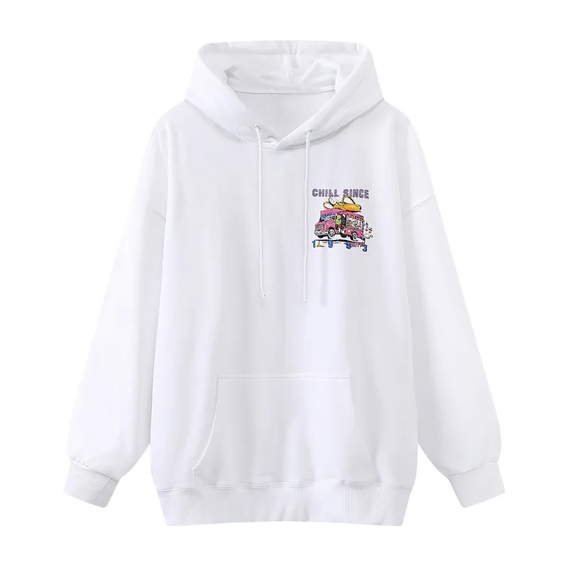 Oversize Girls Soft Cotton Vintage Hoodies 2022 Spring-autumn Office Ladies Fleece Pullovers Loose Women Printed Hoodie