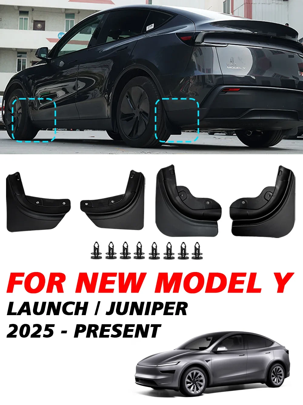 Auto-Radabdeckungen für Tesla Model Y Juniper 2026-2020 Spritzschutz Schmutzfänger Vorne Hinten Kotflügel TPE Schutzbleche – Detail 2