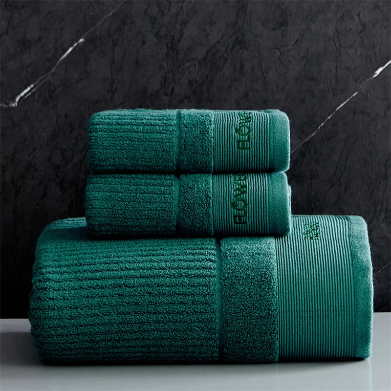 

100% Egyptian Cotton Towel Set Absorbent Adult Bath Towel Solid Color Embroidery Soft Face Towel Thickened Cotton Towel