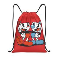 Custom Cuphead Friends Fashion Women Men Drawstring Bag Backpack Portable Folding Bag Shopping Waterproof Backpack